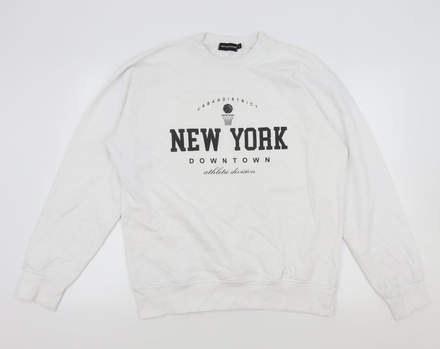 PRETTYLITTLETHING Womens White Cotton Pullover Sweatshirt Size L Pullover