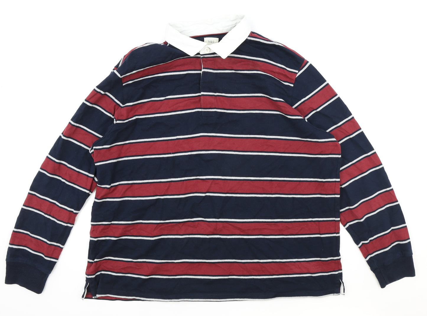Marks and Spencer Mens Blue Striped Cotton Pullover Sweatshirt Size 3XL - Polo