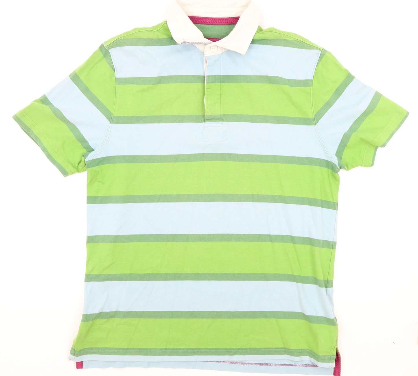 Howick Mens Green Striped Cotton Polo Size M Collared Button