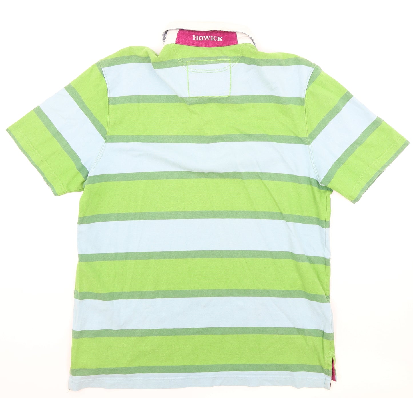 Howick Mens Green Striped Cotton Polo Size M Collared Button
