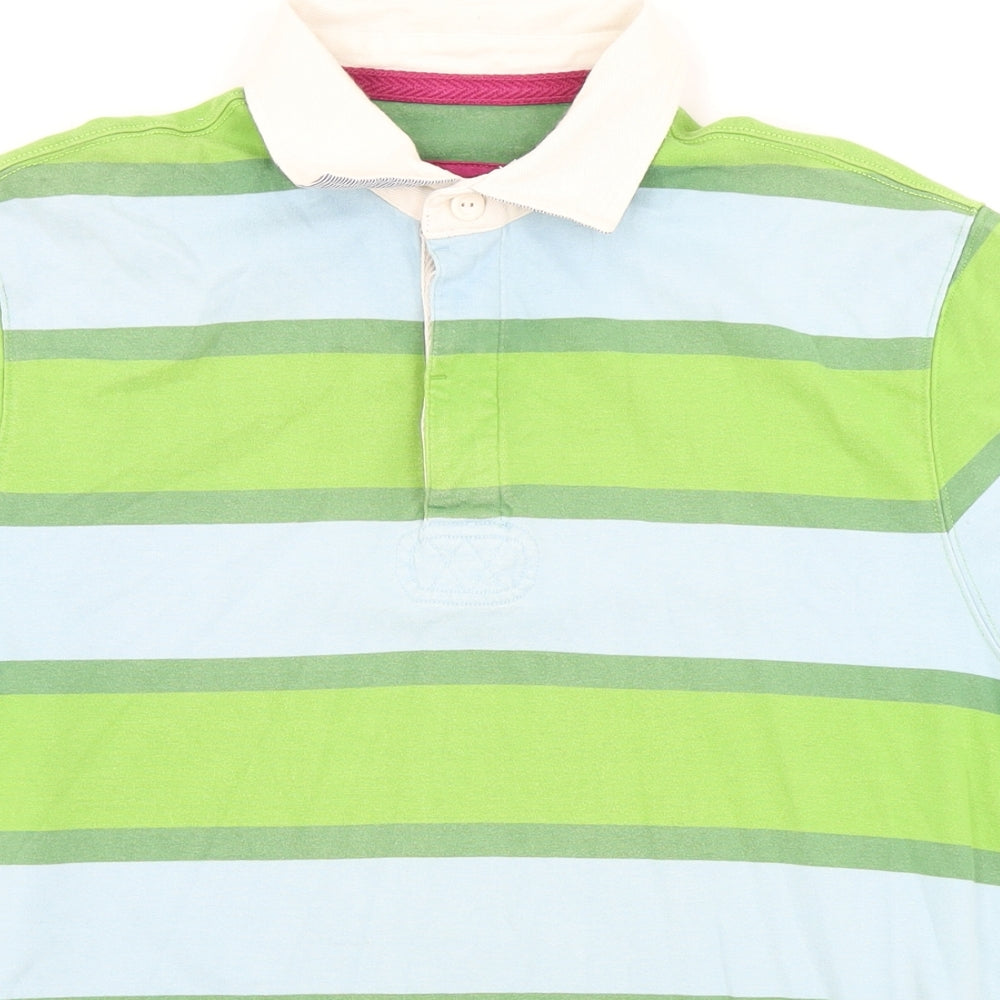 Howick Mens Green Striped Cotton Polo Size M Collared Button
