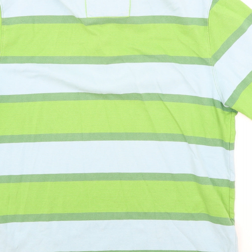 Howick Mens Green Striped Cotton Polo Size M Collared Button
