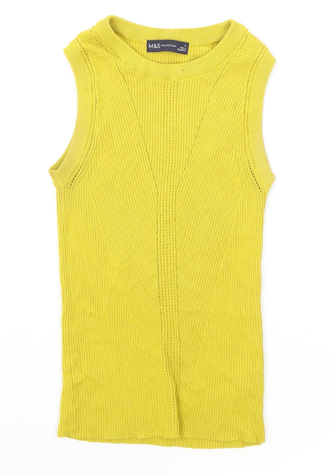 Marks and Spencer Womens Yellow Cotton Basic Tank Size 8 Round Neck