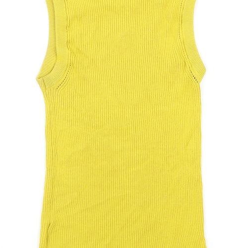 Marks and Spencer Womens Yellow Cotton Basic Tank Size 8 Round Neck