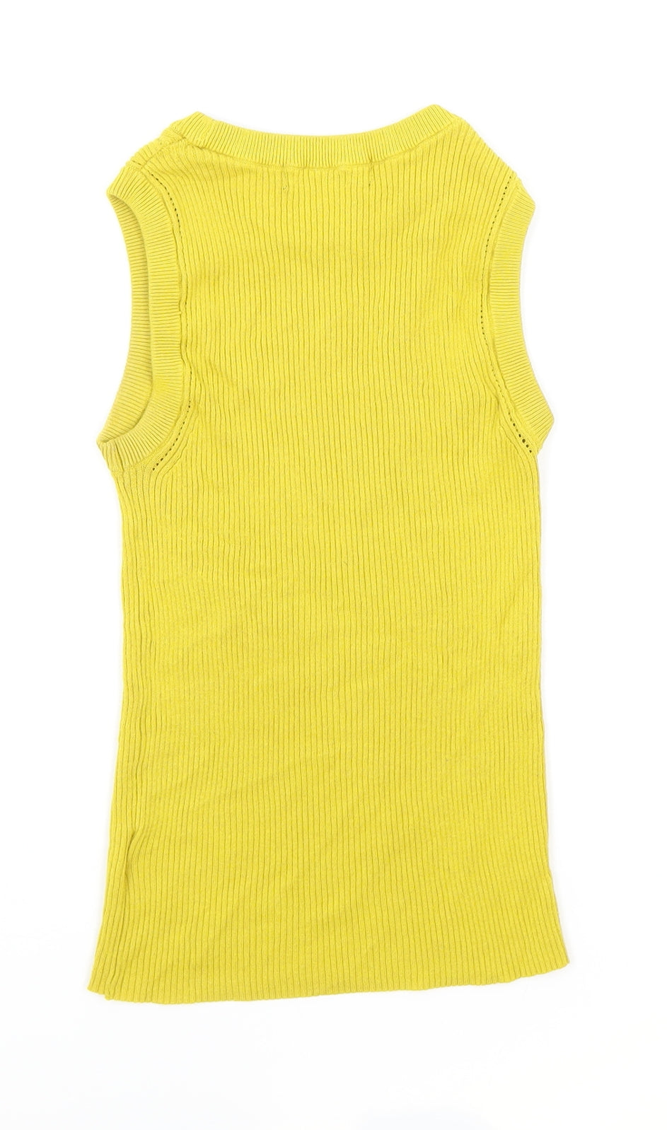 Marks and Spencer Womens Yellow Cotton Basic Tank Size 8 Round Neck