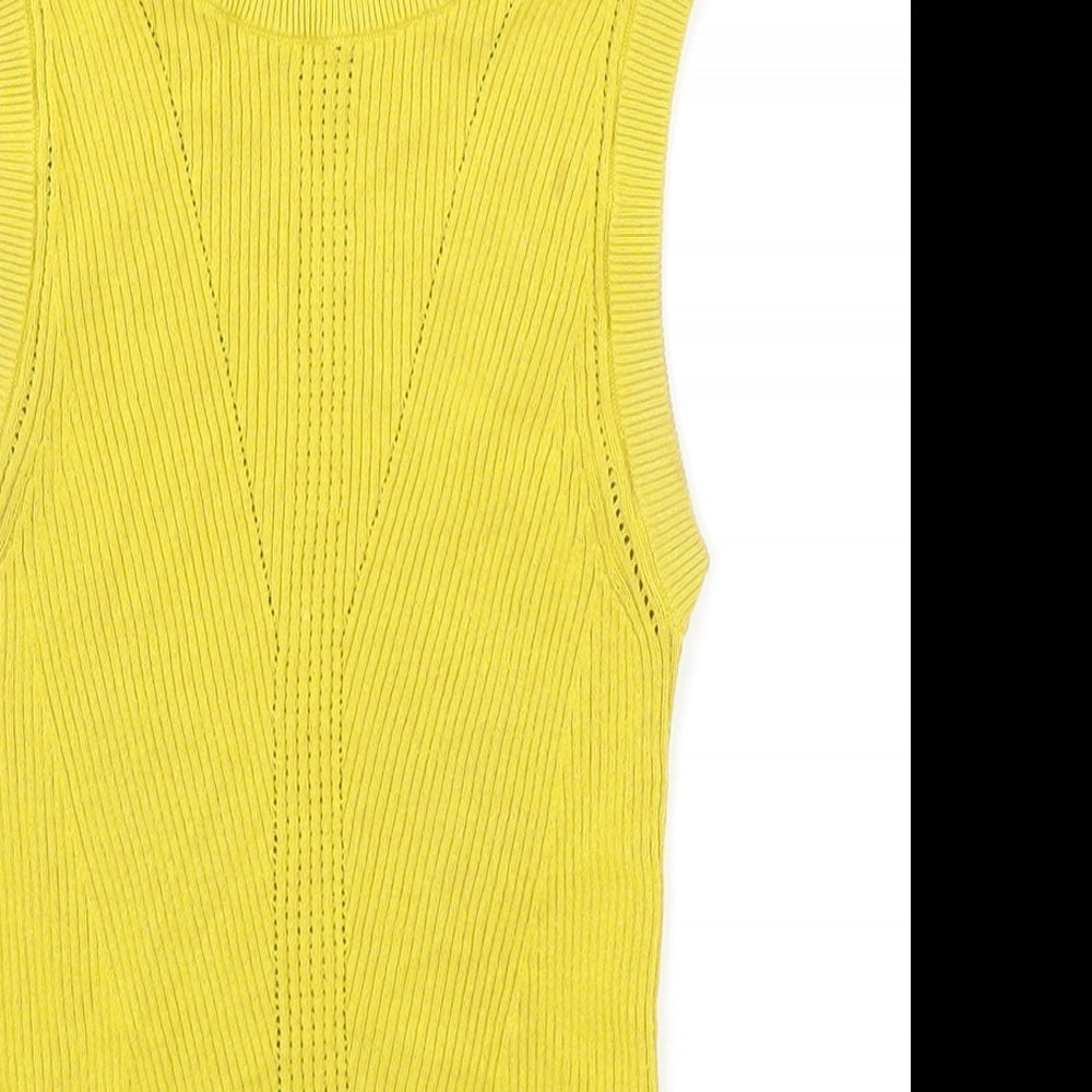 Marks and Spencer Womens Yellow Cotton Basic Tank Size 8 Round Neck