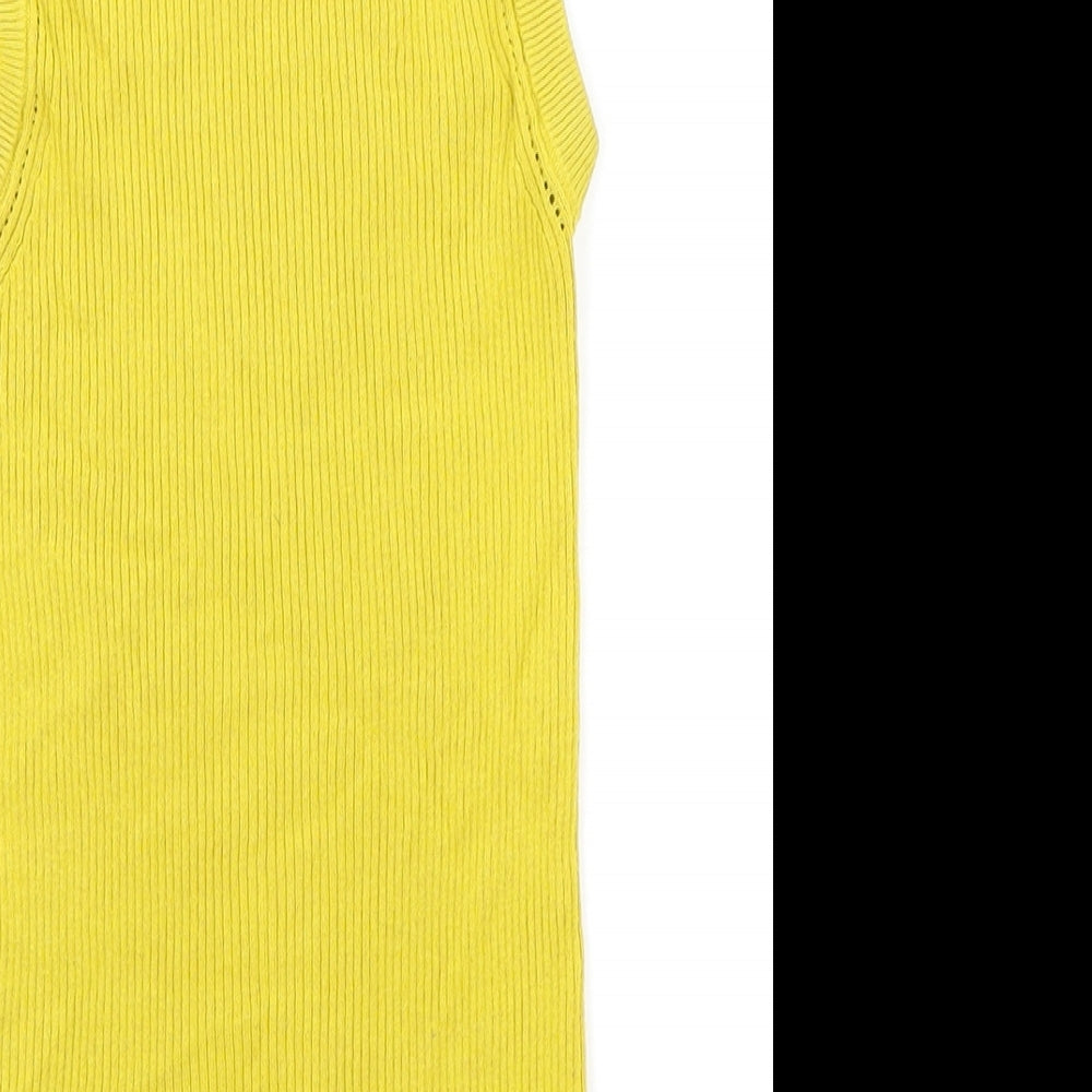 Marks and Spencer Womens Yellow Cotton Basic Tank Size 8 Round Neck