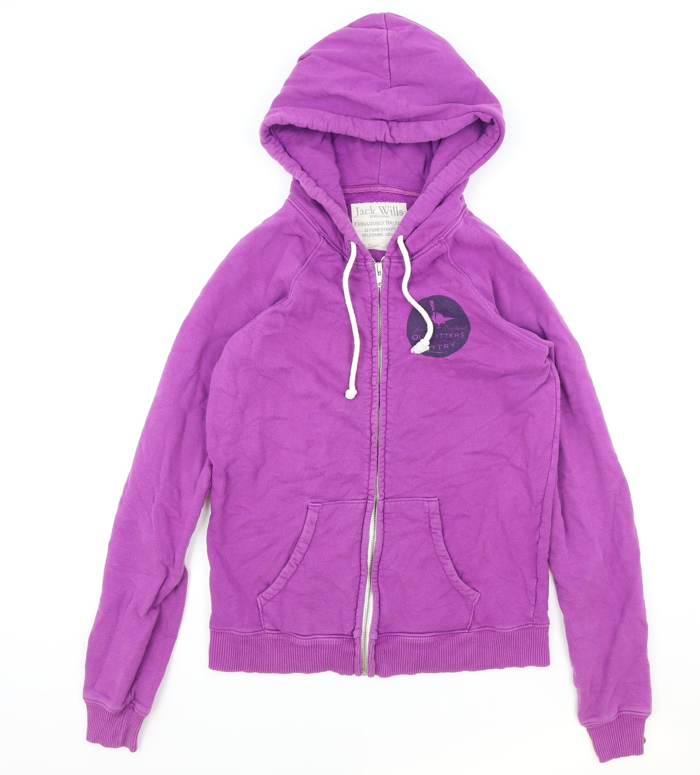 Jack Wills Womens Purple Cotton Full Zip Hoodie Size 14 Zip