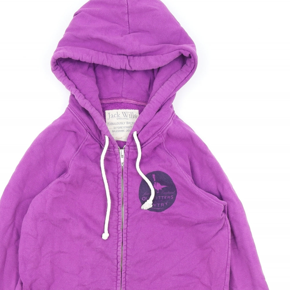 Jack Wills Womens Purple Cotton Full Zip Hoodie Size 14 Zip