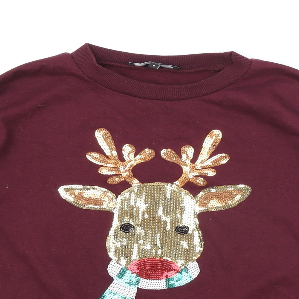 New Look Girls Red Cotton Pullover Sweatshirt Size 9 Years Pullover - Christmas Reindeer
