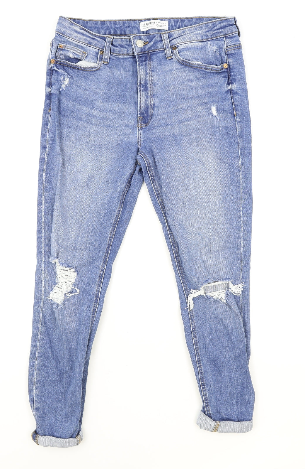 Primark Womens Blue Cotton Straight Jeans Size 14 Regular Zip