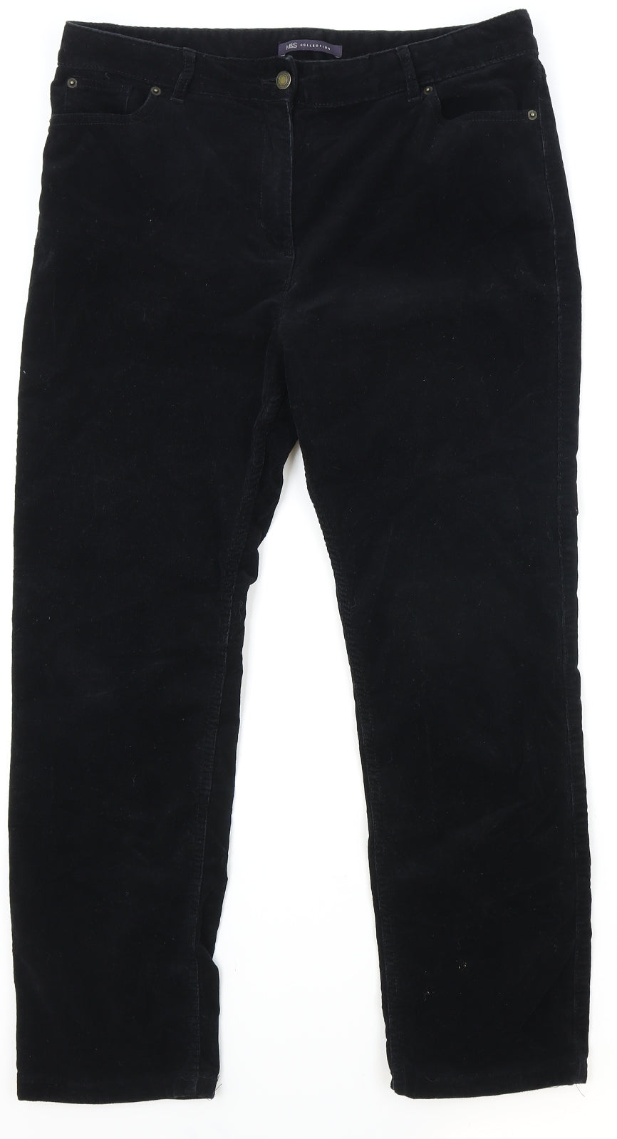 Marks and Spencer Womens Black Cotton Straight Jeans Size 14 Regular Zip