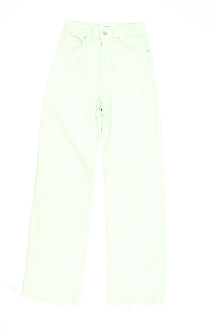 Stradivarius Womens Green Cotton Straight Jeans Size 6 Regular Zip - Distressed Hems
