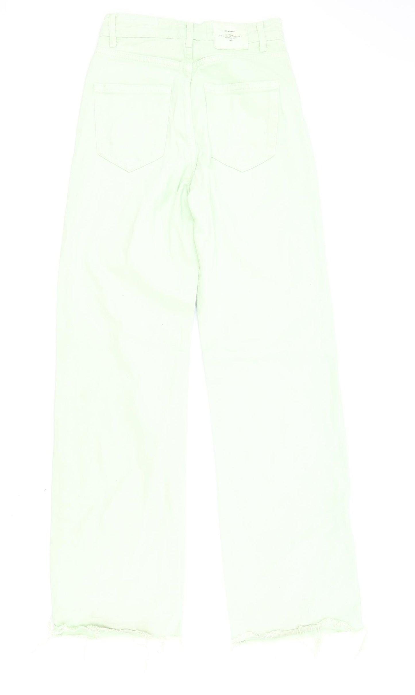 Stradivarius Womens Green Cotton Straight Jeans Size 6 Regular Zip - Distressed Hems