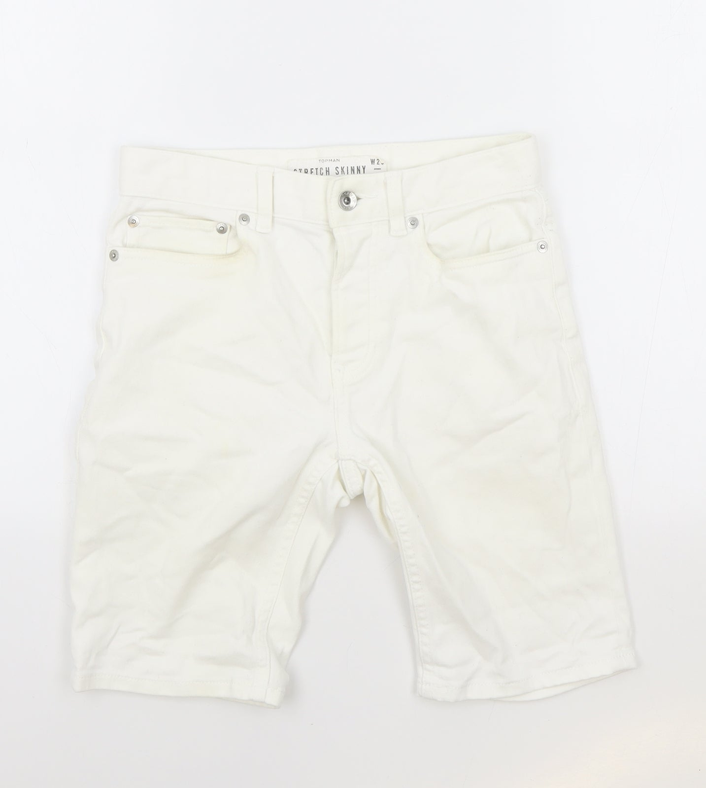 Topman Mens White Cotton Biker Shorts Size 28 in Regular Zip