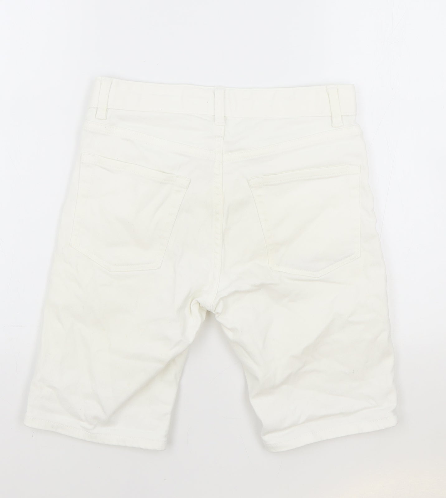 Topman Mens White Cotton Biker Shorts Size 28 in Regular Zip