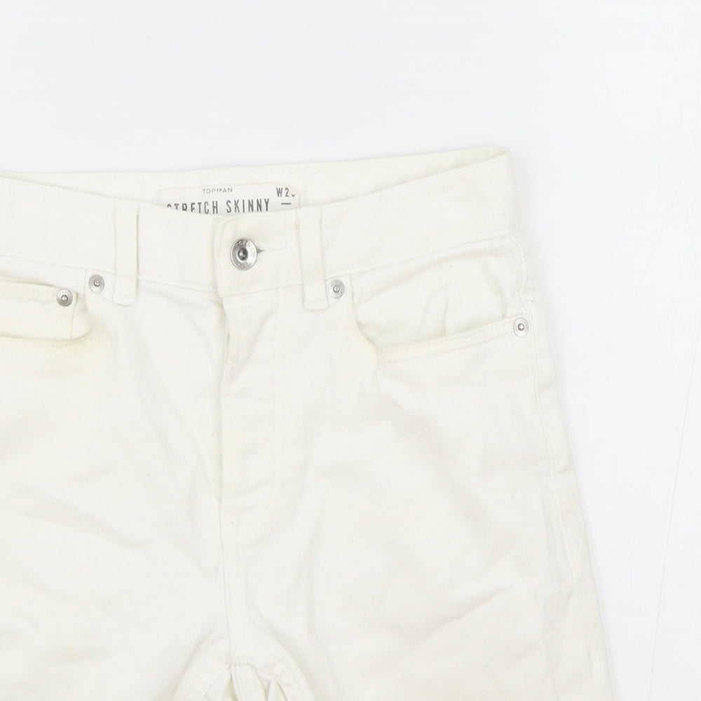 Topman Mens White Cotton Biker Shorts Size 28 in Regular Zip