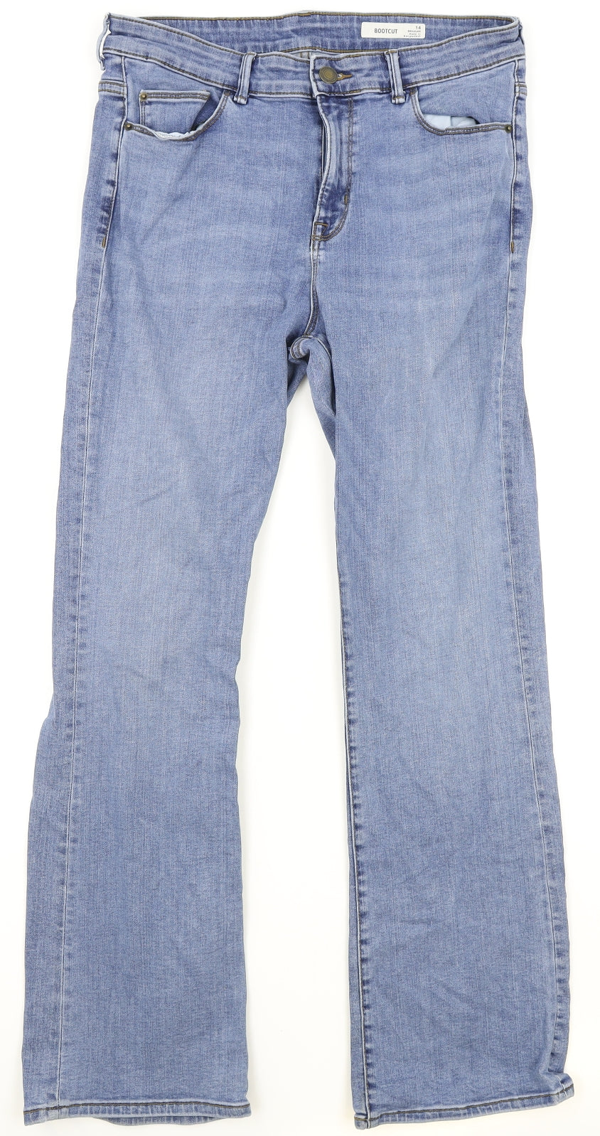Marks and Spencer Womens Blue Cotton Bootcut Jeans Size 14 Regular Zip
