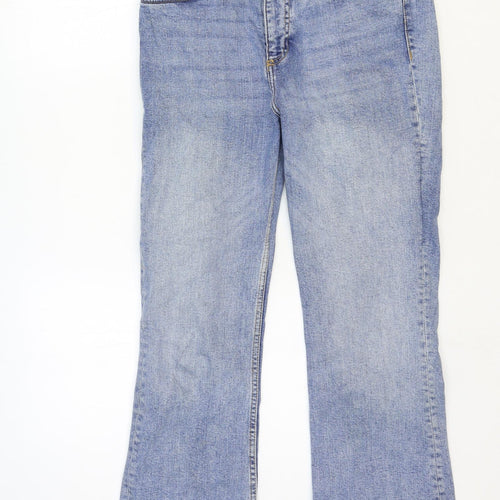 Zara Womens Blue Cotton Bootcut Jeans Size 14 Regular Zip - Distressed Hems