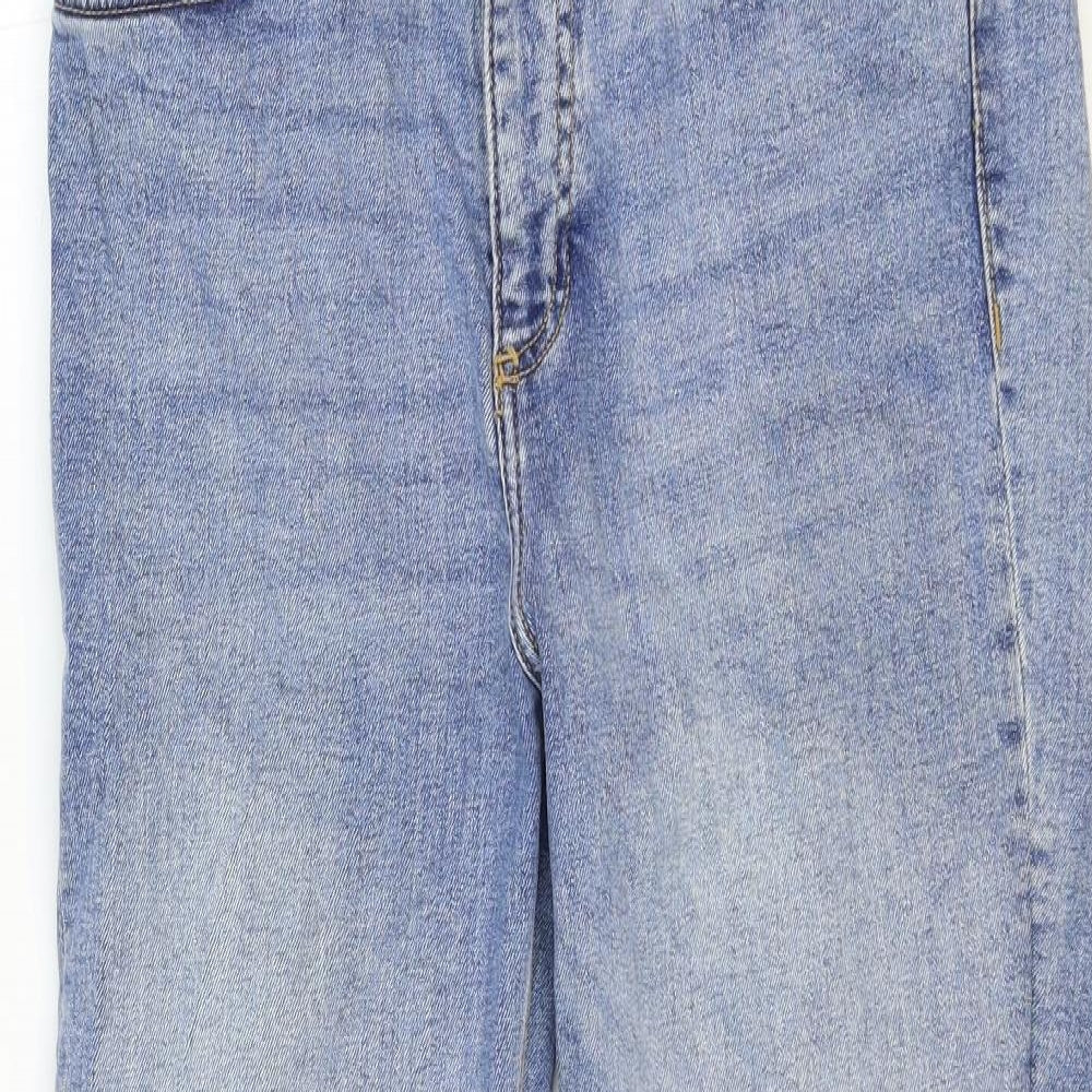 Zara Womens Blue Cotton Bootcut Jeans Size 14 Regular Zip - Distressed Hems