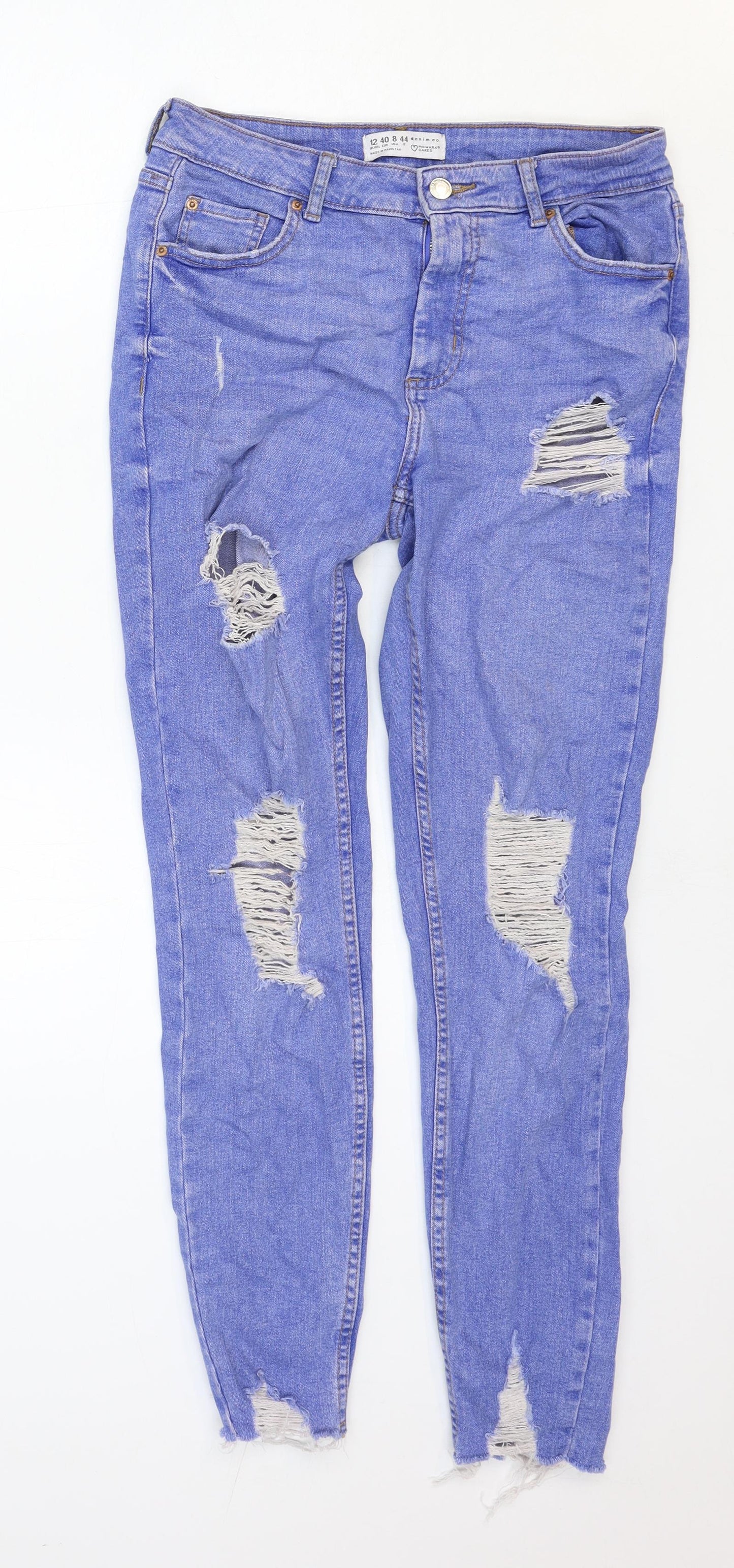 Primark Womens Blue Cotton Skinny Jeans Size 12 Regular Zip