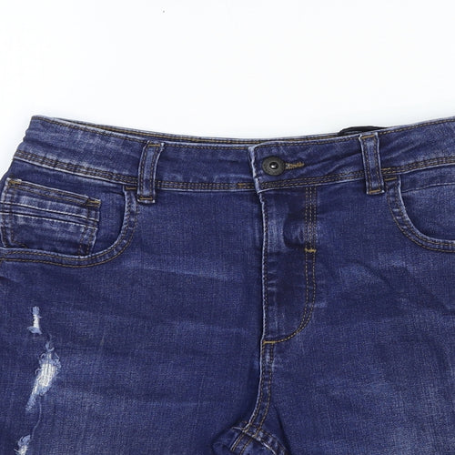 Denim & Co. Girls Blue Cotton Bermuda Shorts Size 13-14 Years Regular Zip - Distressed