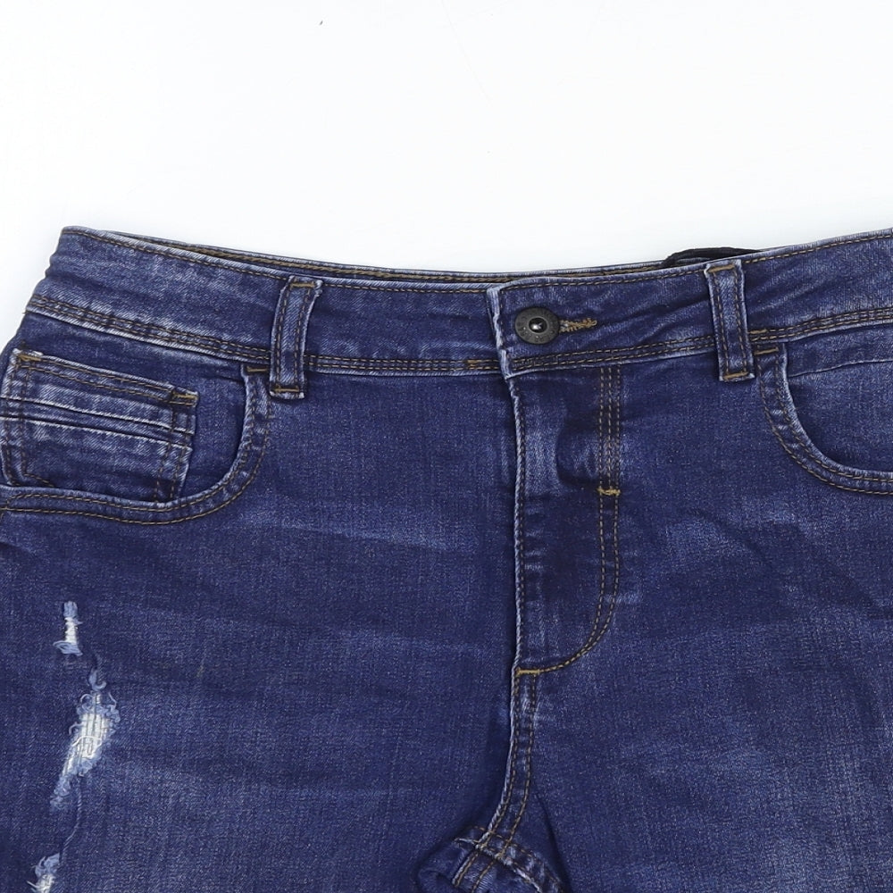 Denim & Co. Girls Blue Cotton Bermuda Shorts Size 13-14 Years Regular Zip - Distressed