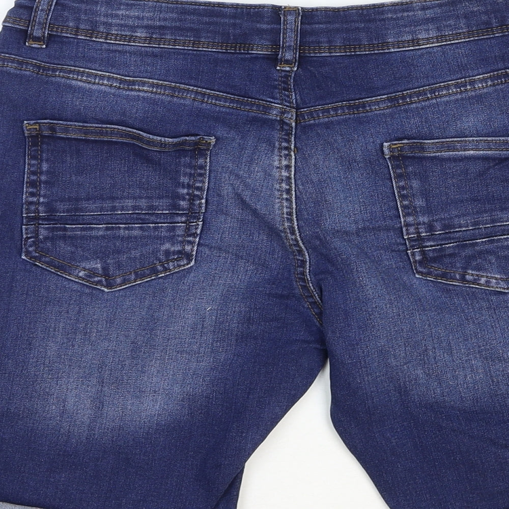 Denim & Co. Girls Blue Cotton Bermuda Shorts Size 13-14 Years Regular Zip - Distressed
