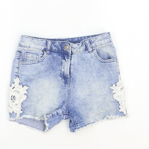 George Girls Blue Cotton Mom Shorts Size 10-11 Years Regular Zip