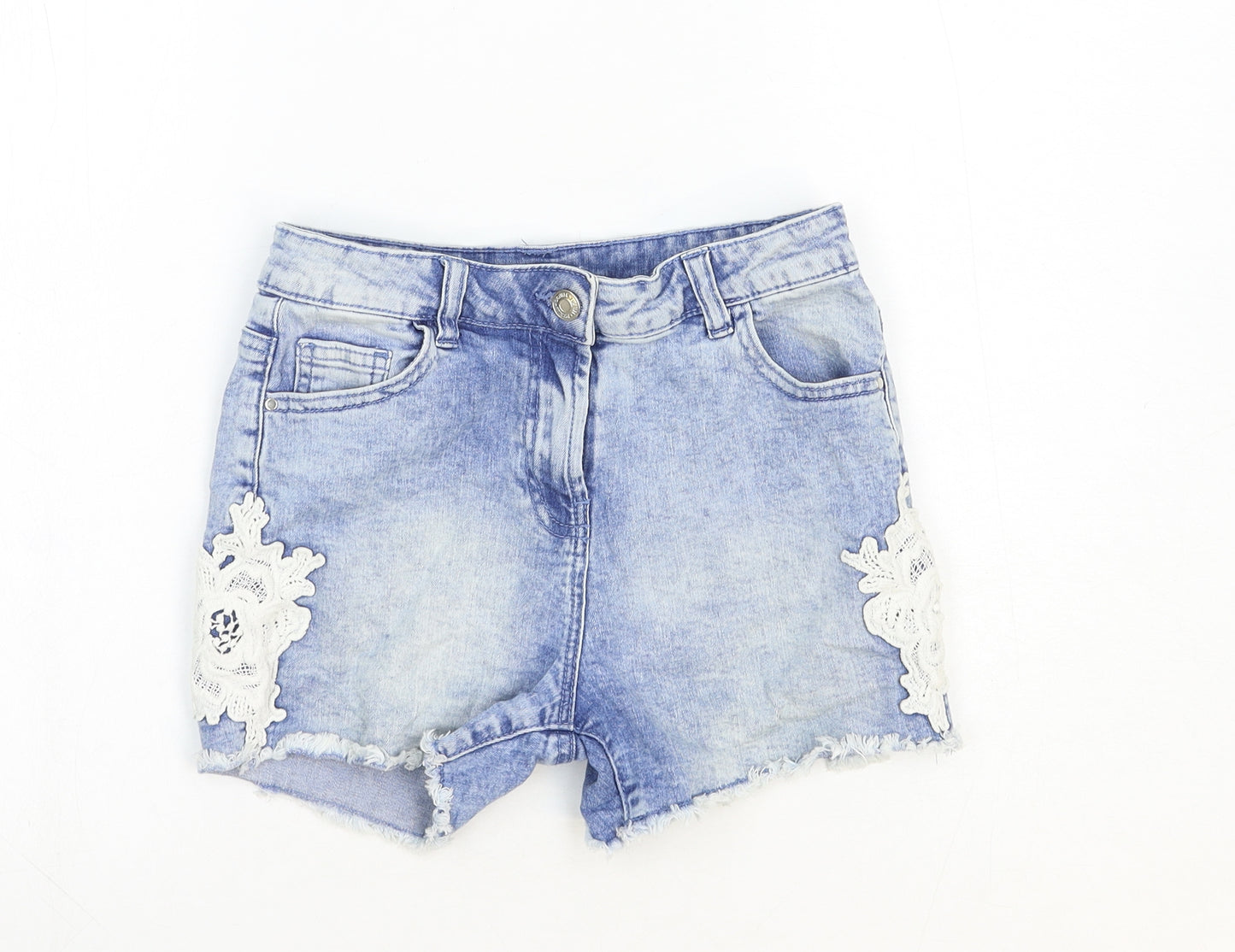 George Girls Blue Cotton Mom Shorts Size 10-11 Years Regular Zip