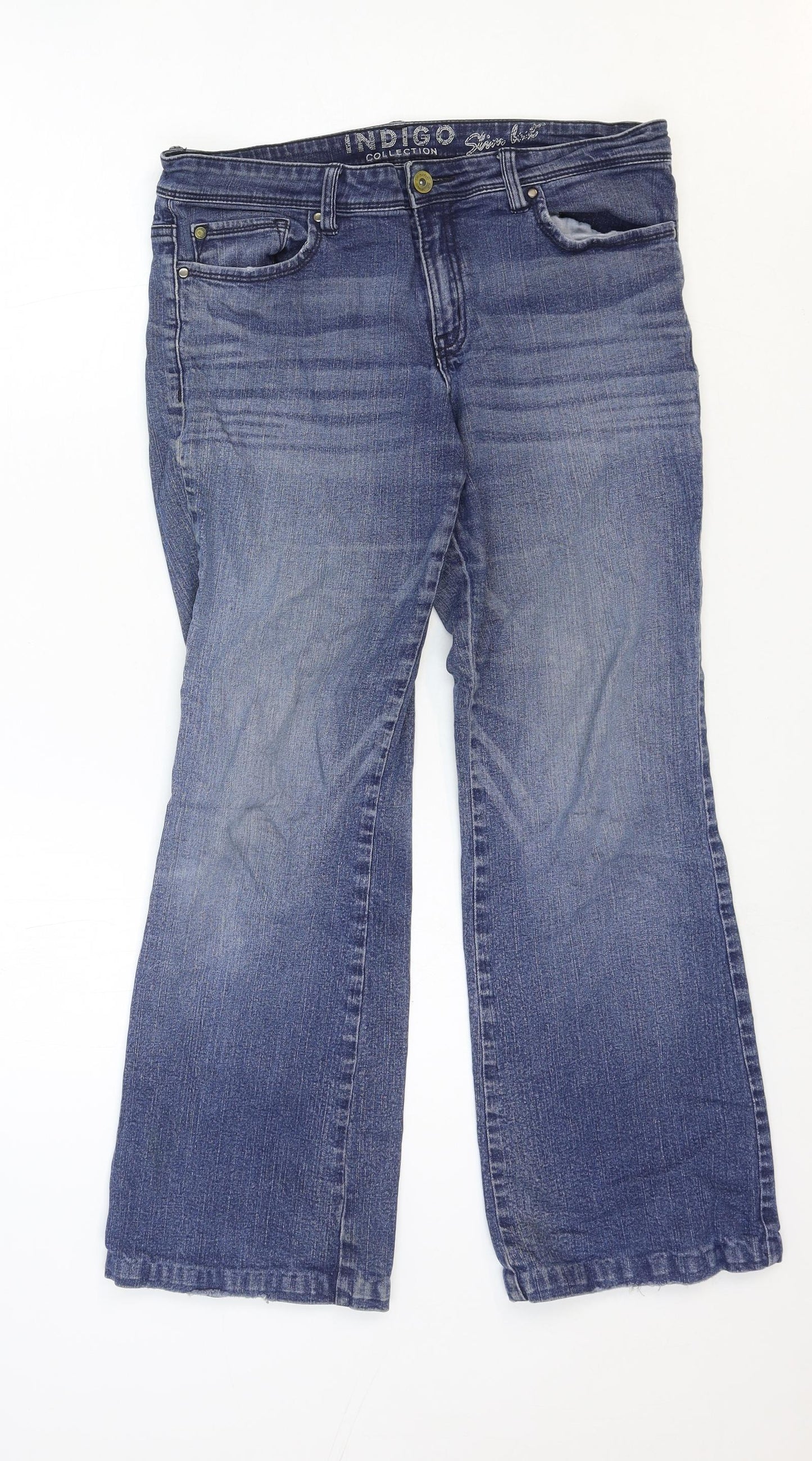 Marks and Spencer Womens Blue Cotton Bootcut Jeans Size 10 Regular Zip