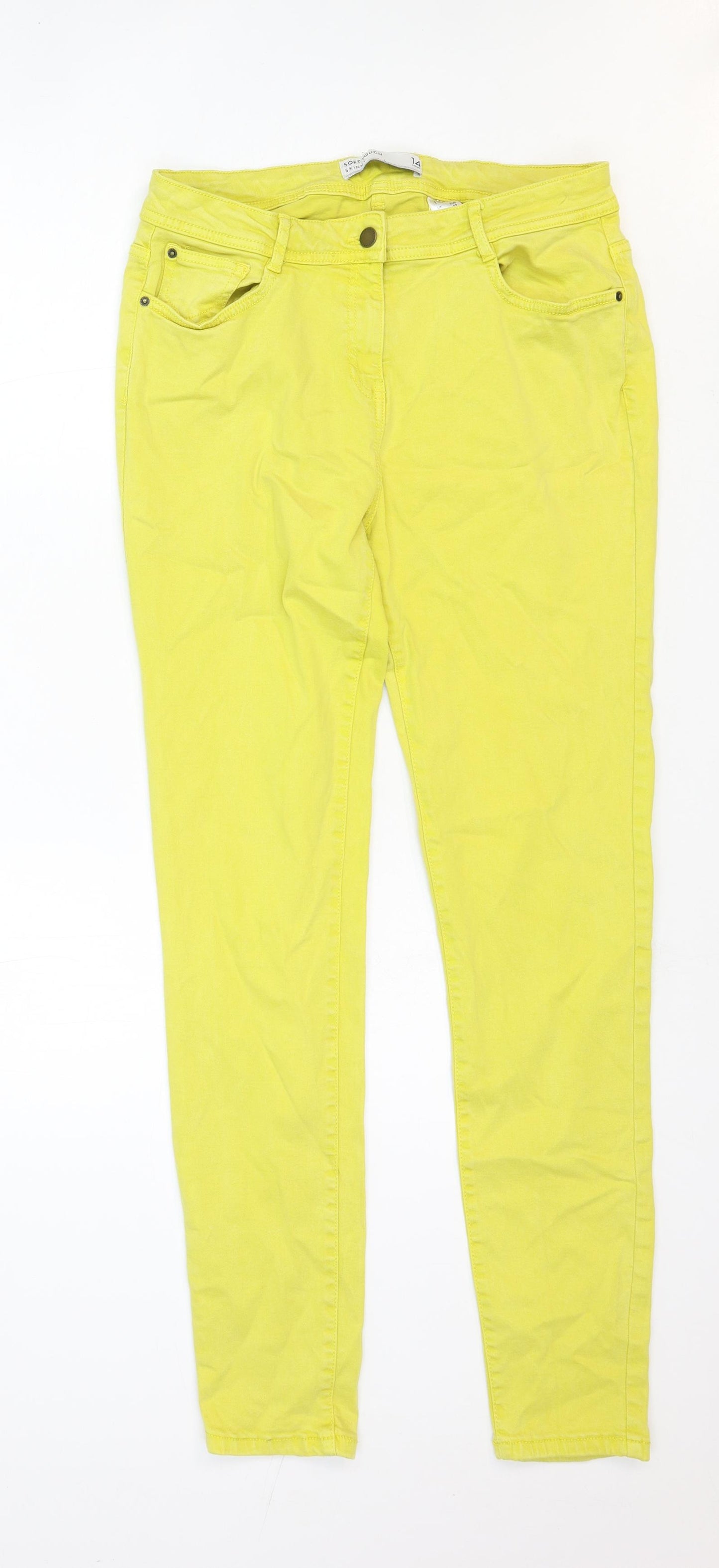 NEXT Womens Yellow Cotton Skinny Jeans Size 14 Regular Zip