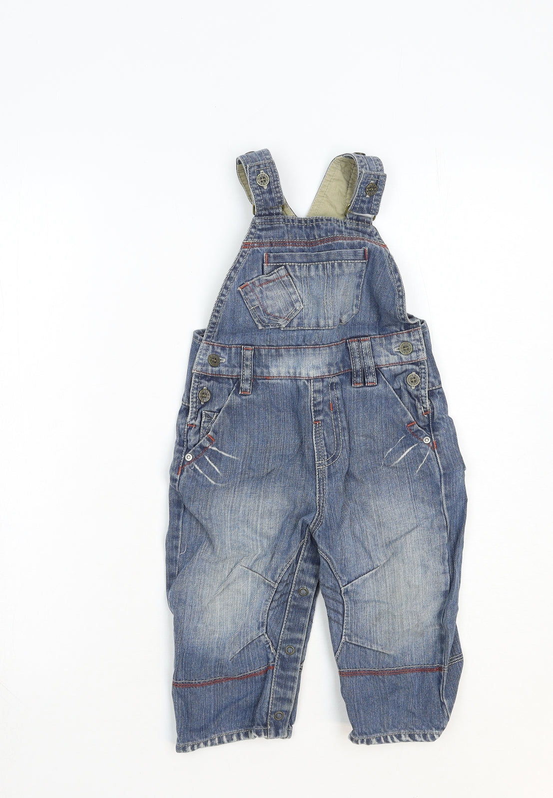NEXT Boys Blue Cotton Dungaree One-Piece Size 12-18 Months Button