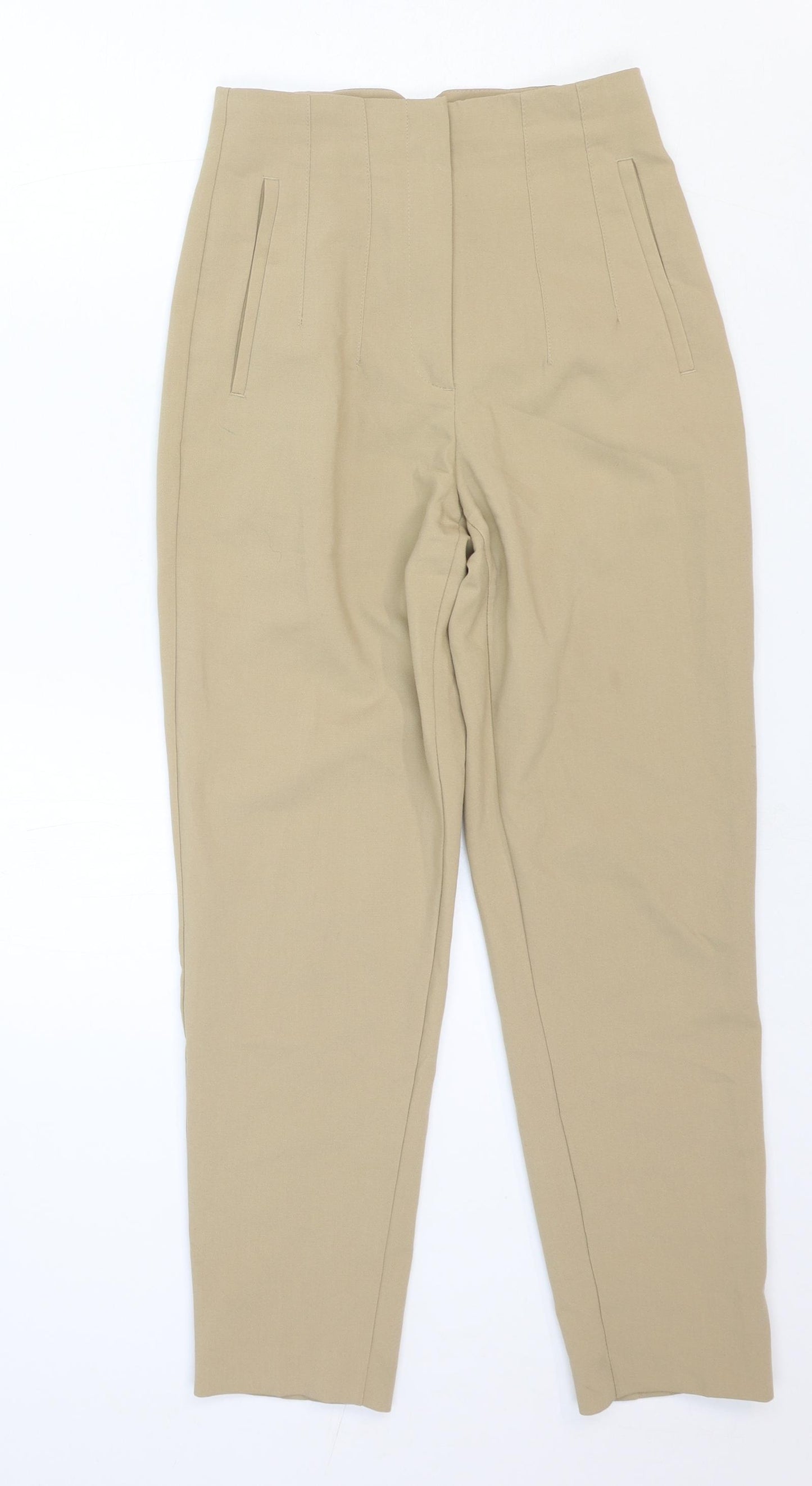 Zara Womens Beige Polyester Trousers Size XS Regular Hook & Loop