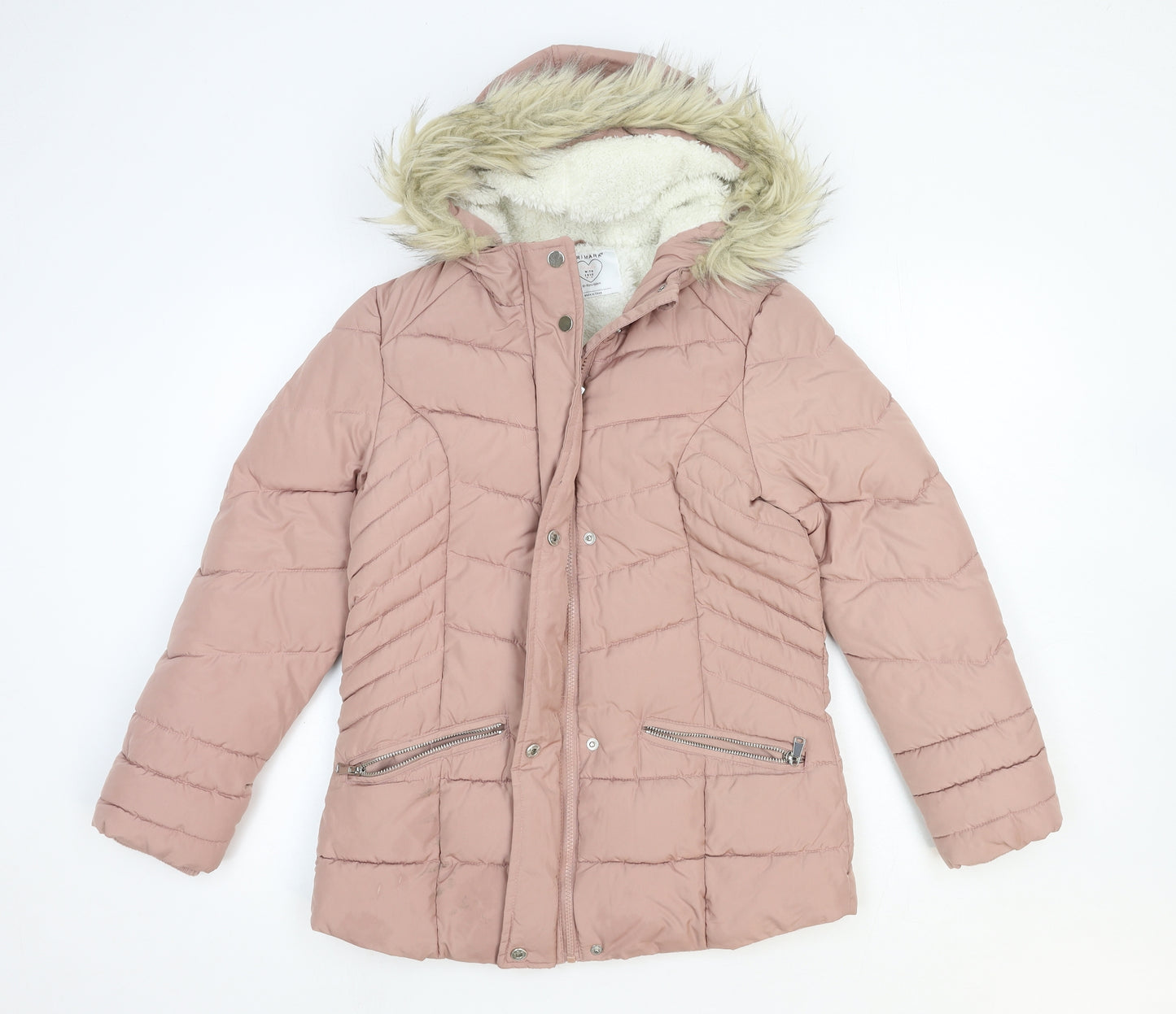 Primark Girls Pink Quilted Coat Size 12-13 Years Zip