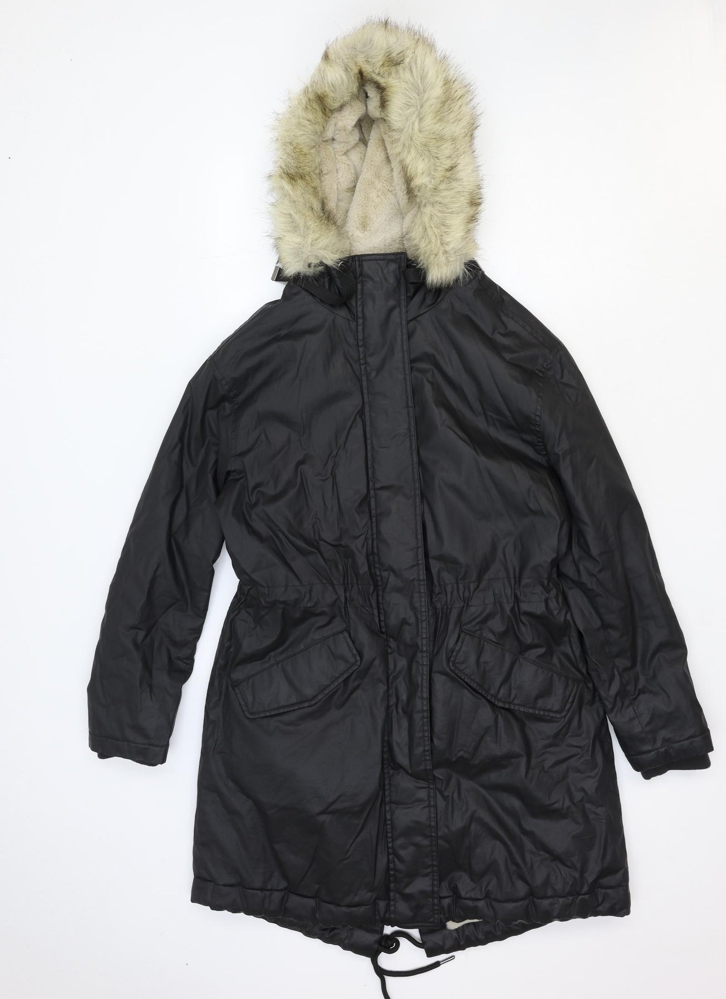 Marks and Spencer Womens Black Parka Coat Size 12 Zip