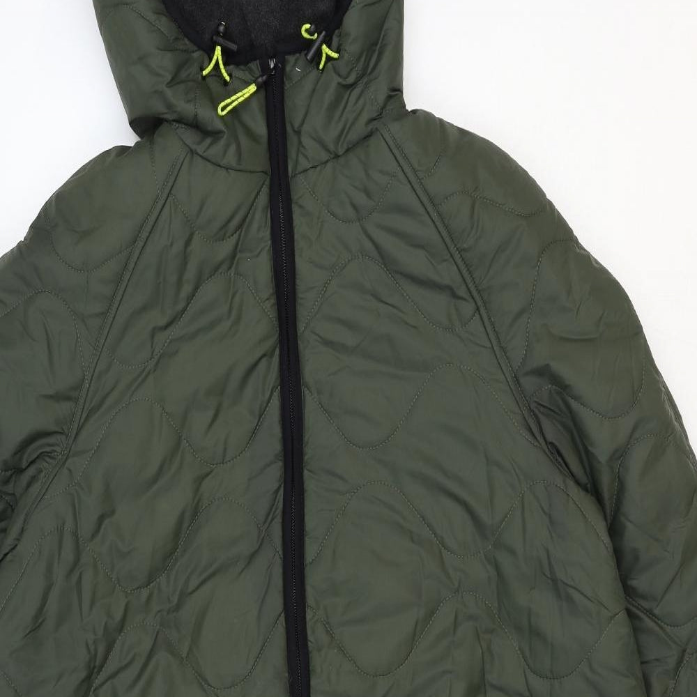 Marks and Spencer Womens Green Quilted Coat Size 14 Zip