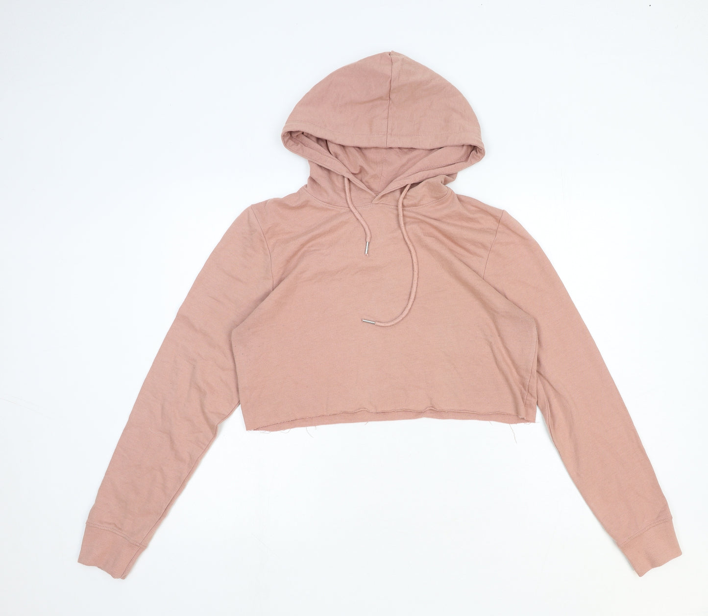 Boohoo Womens Pink Cotton Pullover Hoodie Size L Pullover - Cropped