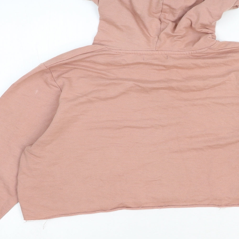 Boohoo Womens Pink Cotton Pullover Hoodie Size L Pullover - Cropped