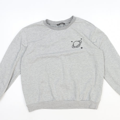 SheIn Womens Grey Cotton Pullover Sweatshirt Size L Pullover - Planet Motif