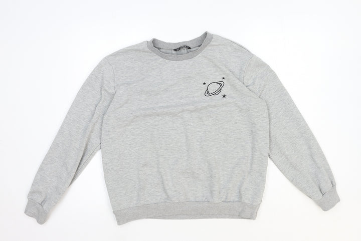 SheIn Womens Grey Cotton Pullover Sweatshirt Size L Pullover - Planet Motif