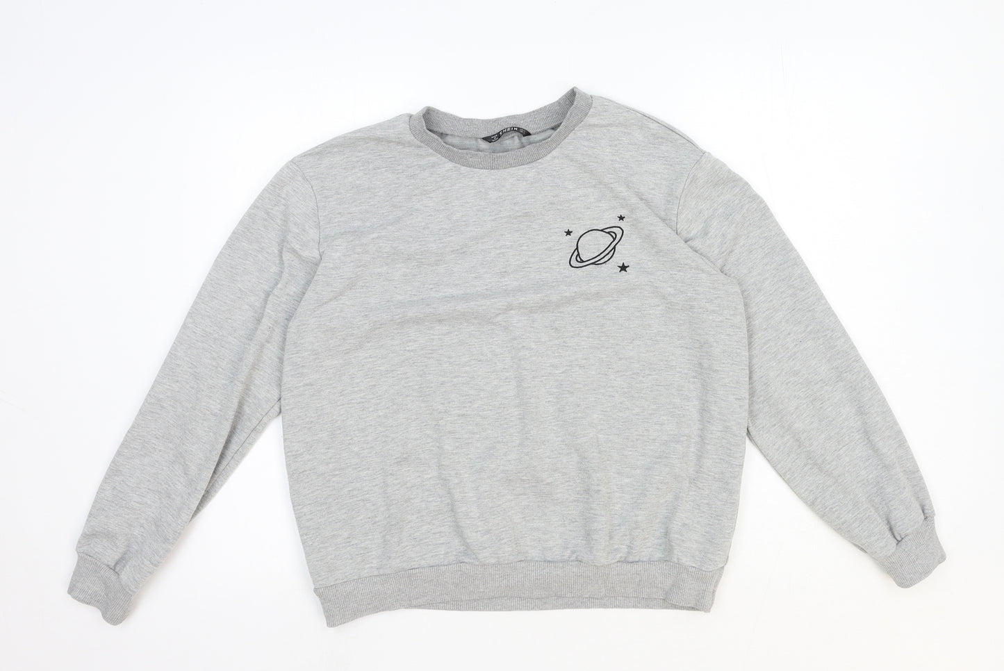 SheIn Womens Grey Cotton Pullover Sweatshirt Size L Pullover - Planet Motif