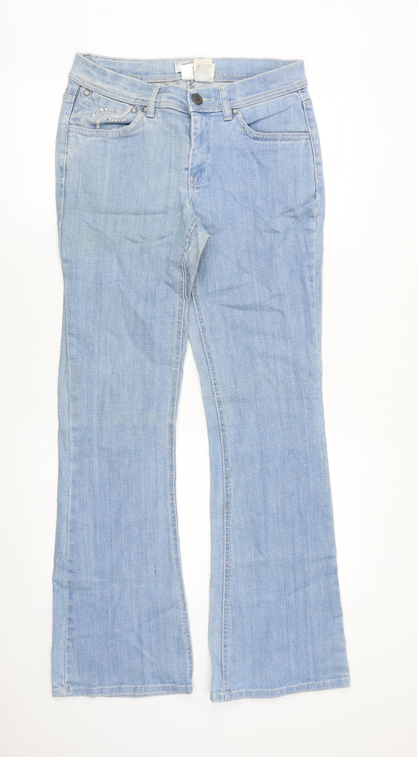 HEINE Womens Blue Cotton Bootcut Jeans Size 12 L32 in Regular Zip
