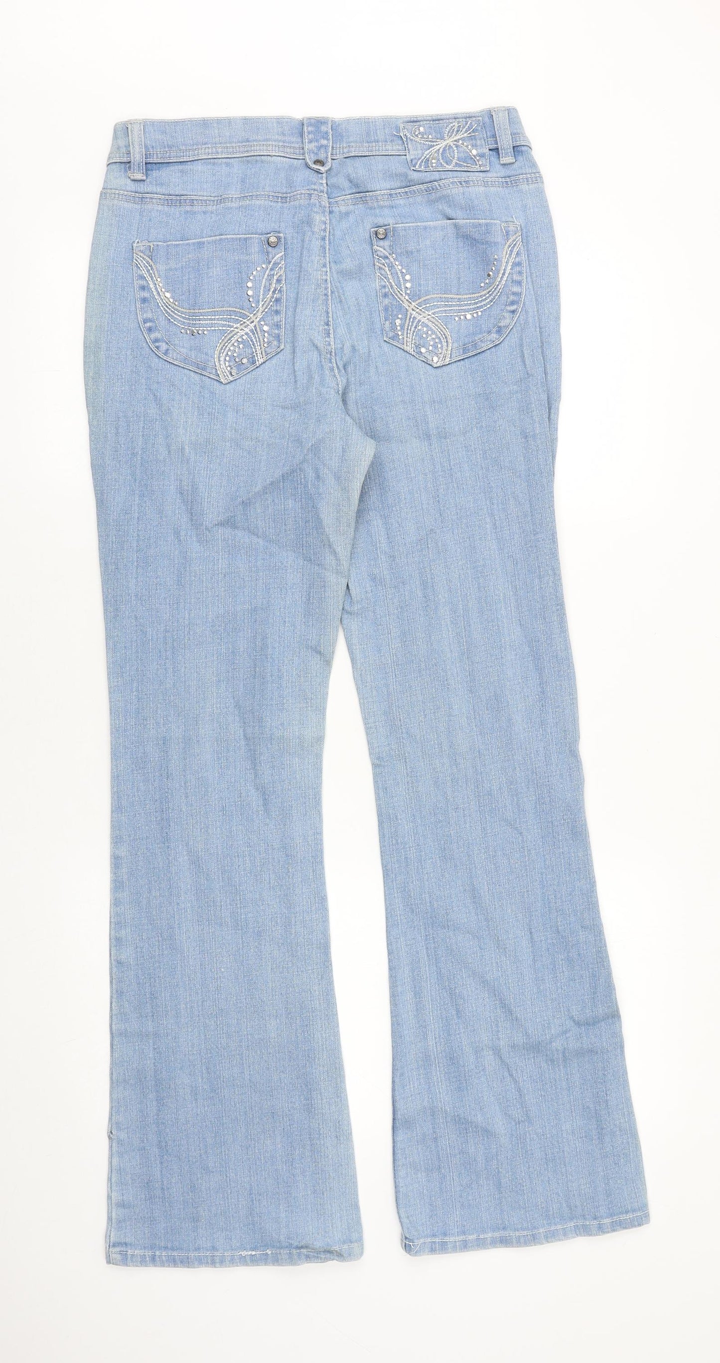 HEINE Womens Blue Cotton Bootcut Jeans Size 12 L32 in Regular Zip