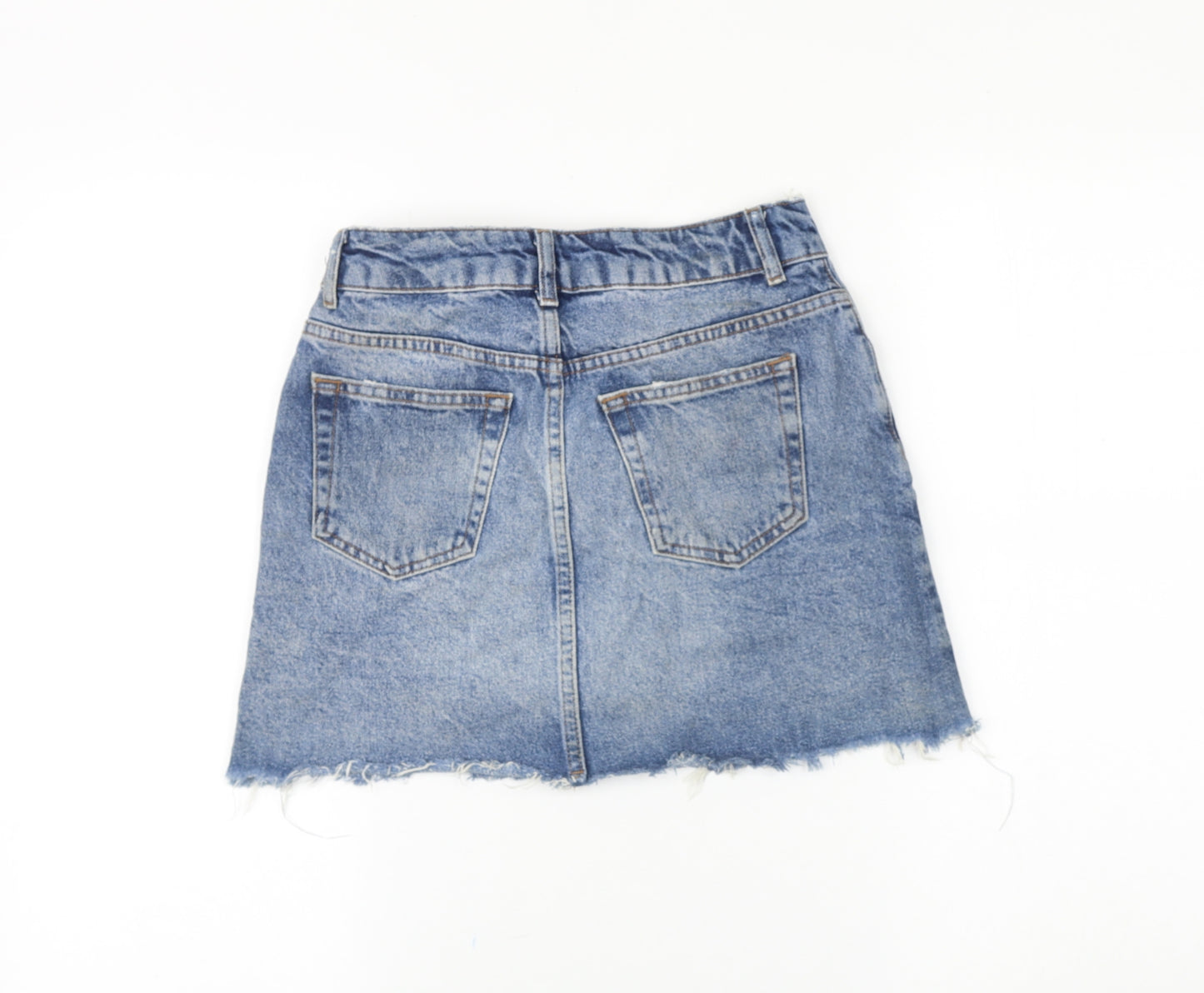 Topshop Womens Blue Cotton Mini Skirt Size 26 in Zip - Floral Detail