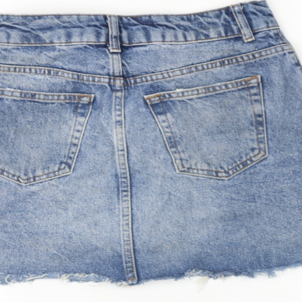 Topshop Womens Blue Cotton Mini Skirt Size 26 in Zip - Floral Detail