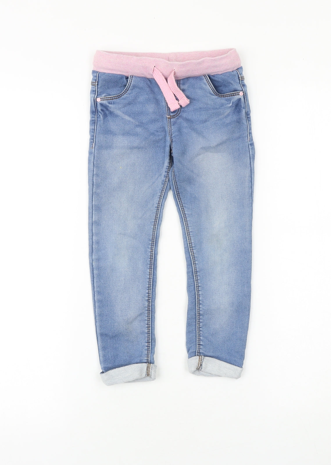 F&F Girls Blue 100% Cotton Skinny Jeans Size 3-4 Years Regular Drawstring