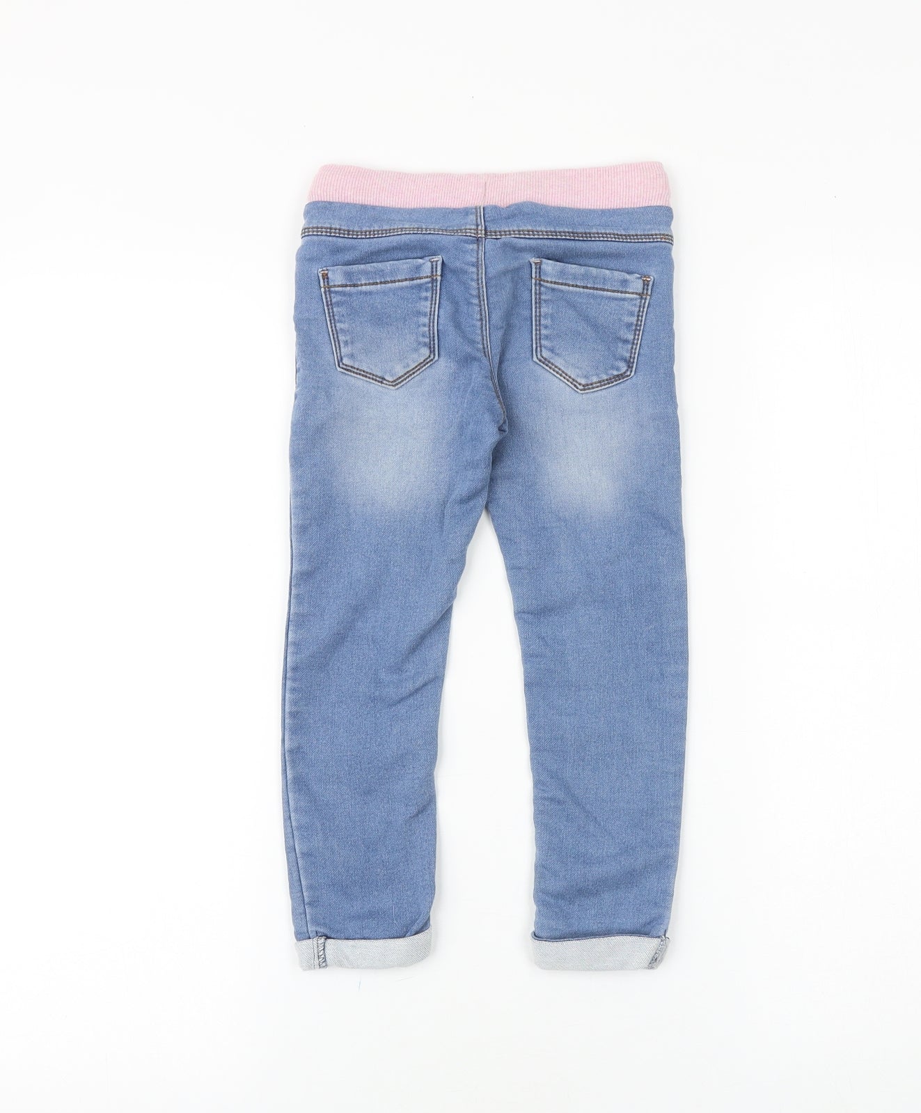 F&F Girls Blue 100% Cotton Skinny Jeans Size 3-4 Years Regular Drawstring