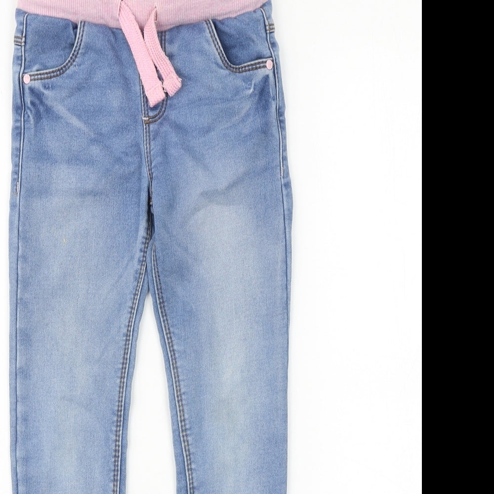 F&F Girls Blue 100% Cotton Skinny Jeans Size 3-4 Years Regular Drawstring