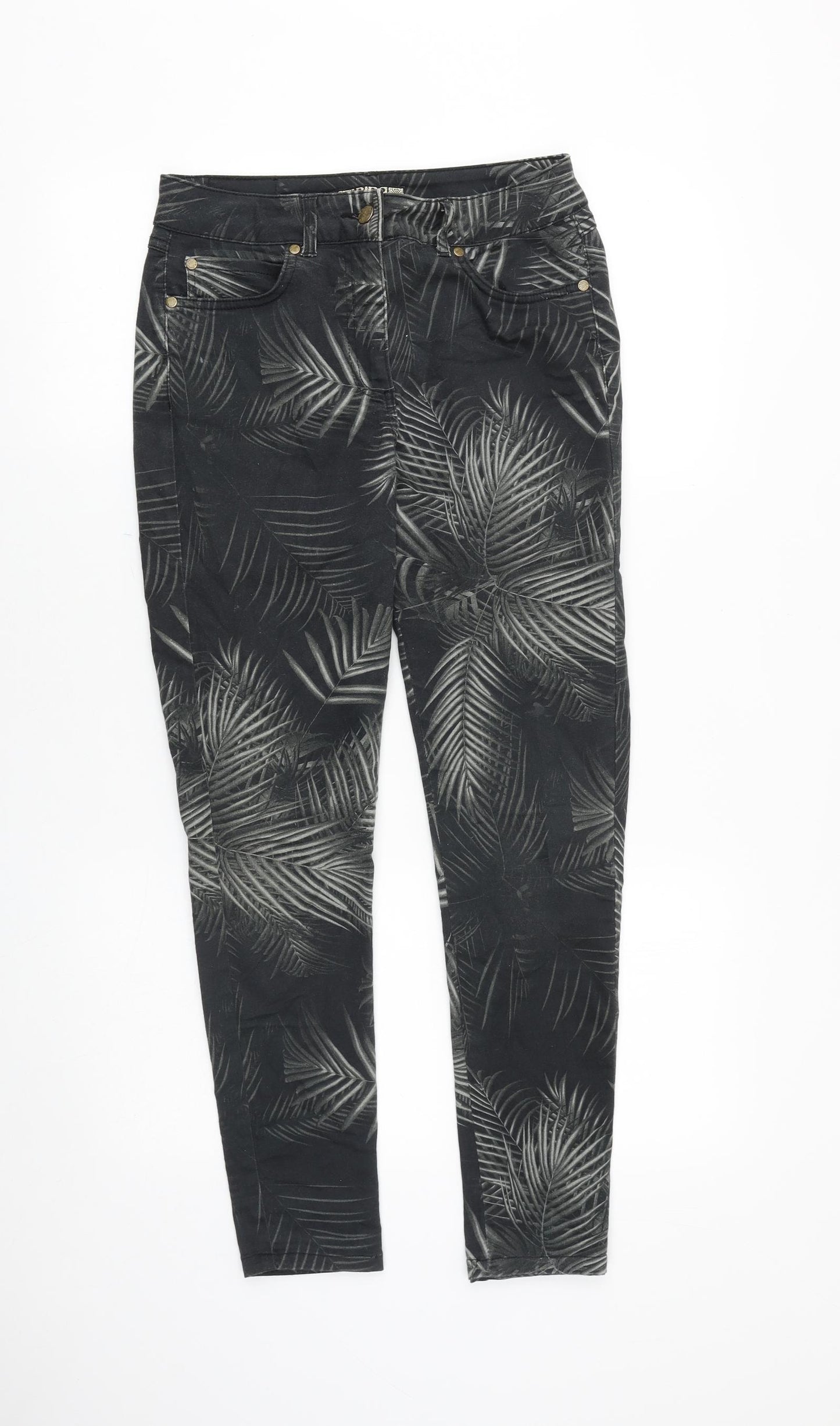 BiBA Womens Black Geometric Cotton Skinny Jeans Size 29 in L29 in Slim Zip - Leaf Print
